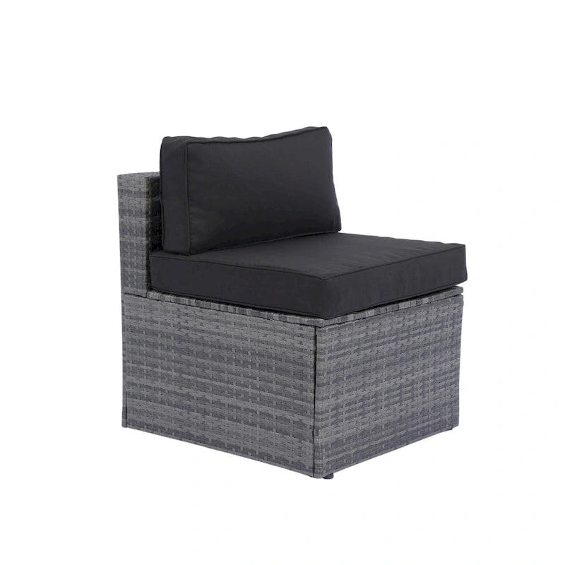 Ensemble de mobilier d'extérieur sectionnel 5 pièces en rotin PE avec coussins, canapé en U avec 2 oreillers, osier gris + coussin noir