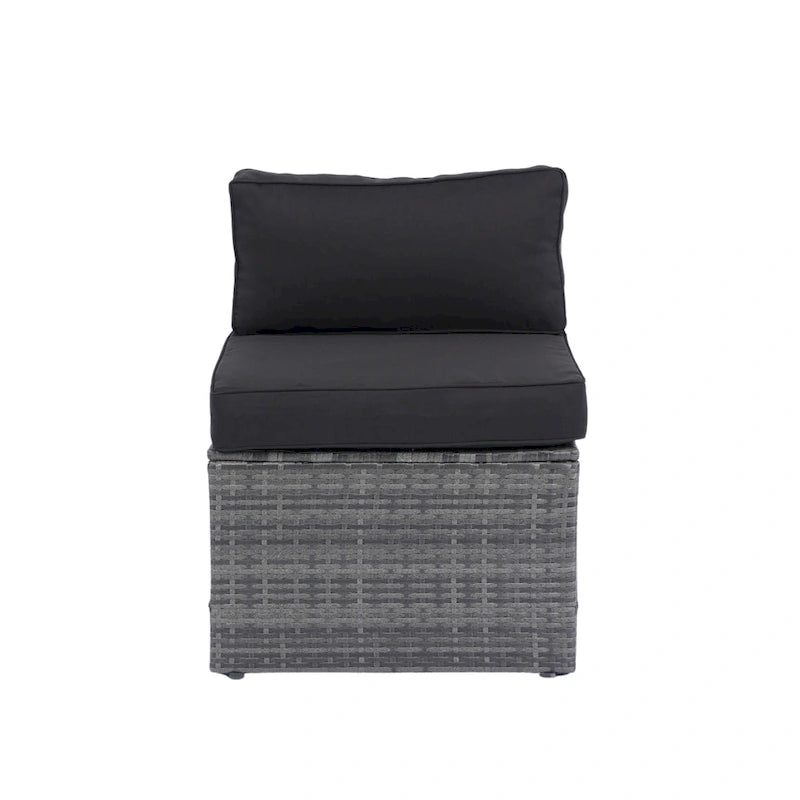 Ensemble de mobilier d'extérieur sectionnel 5 pièces en rotin PE avec coussins, canapé en U avec 2 oreillers, osier gris + coussin noir
