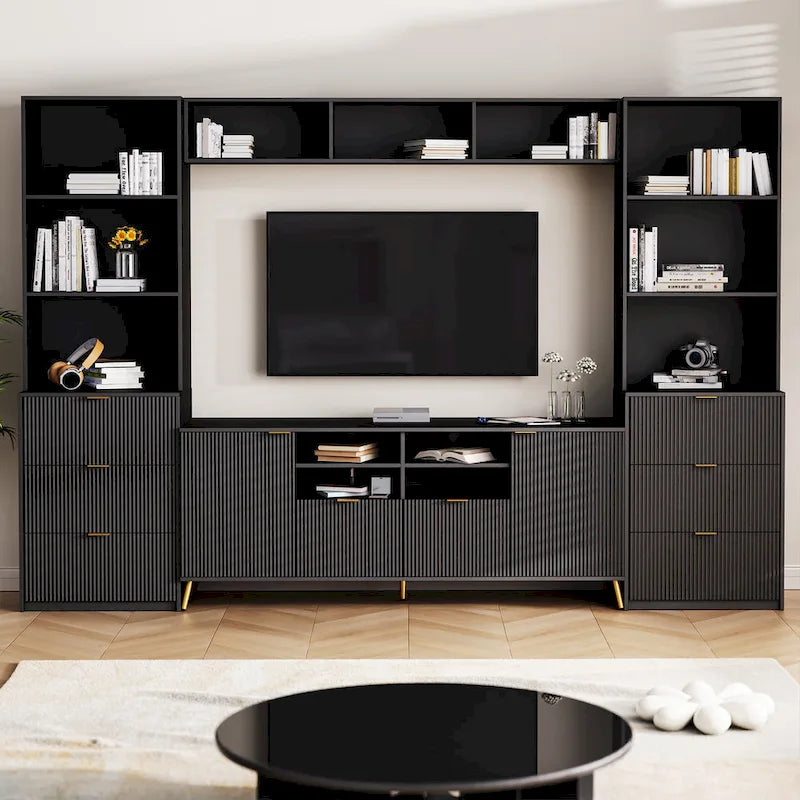 Meuble mural U-Can 4 pièces avec 13 étagères, 8 tiroirs et 2 armoires, meuble TV multifonctionnel avec meuble de rangement multimédia