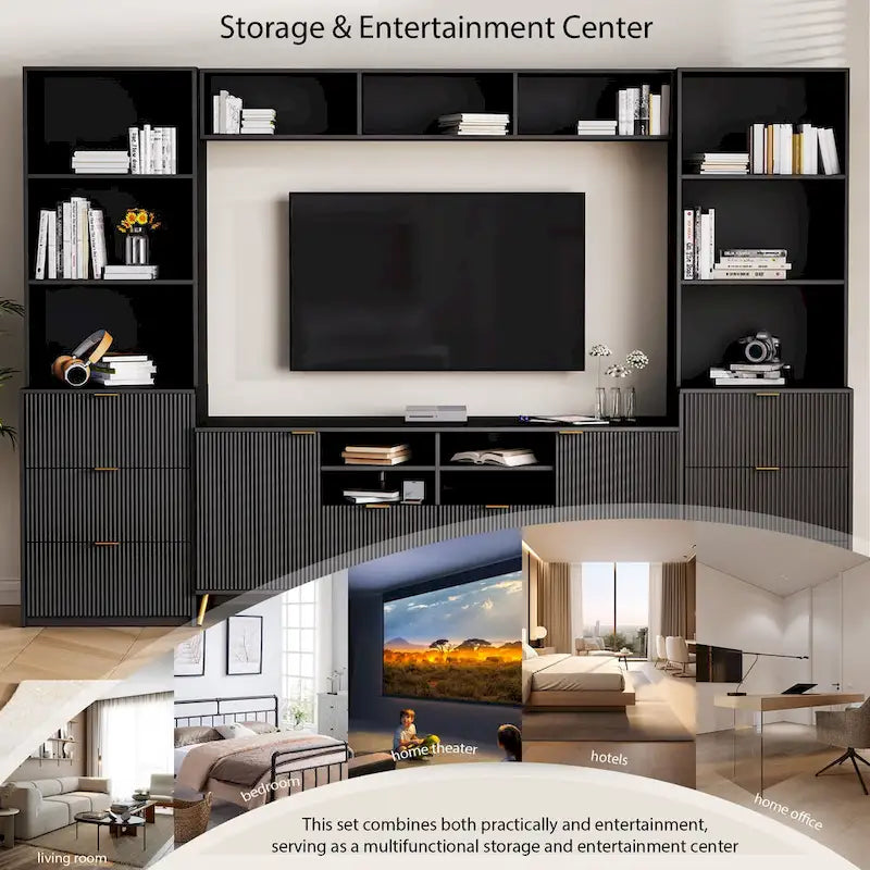 Meuble mural U-Can 4 pièces avec 13 étagères, 8 tiroirs et 2 armoires, meuble TV multifonctionnel avec meuble de rangement multimédia