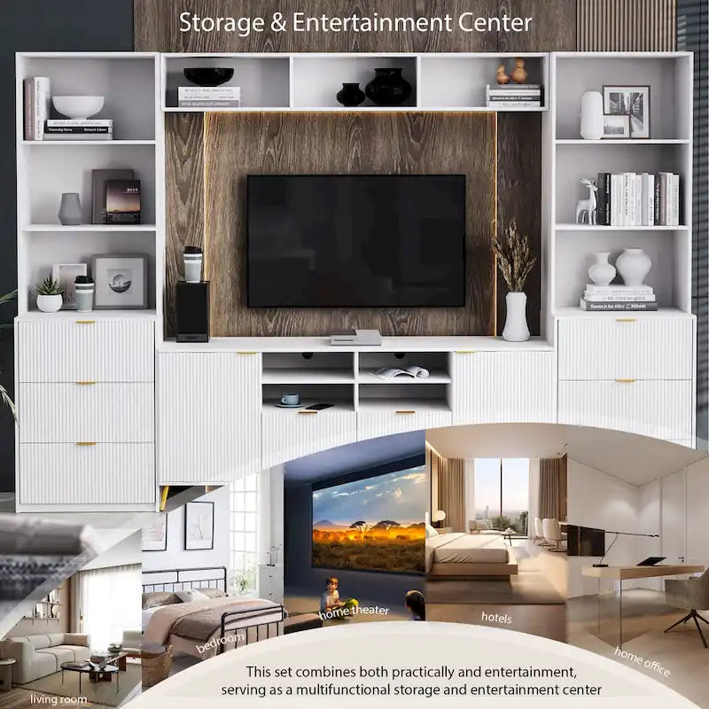 Meuble mural U-Can 4 pièces avec 13 étagères, 8 tiroirs et 2 armoires, meuble TV multifonctionnel avec meuble de rangement multimédia