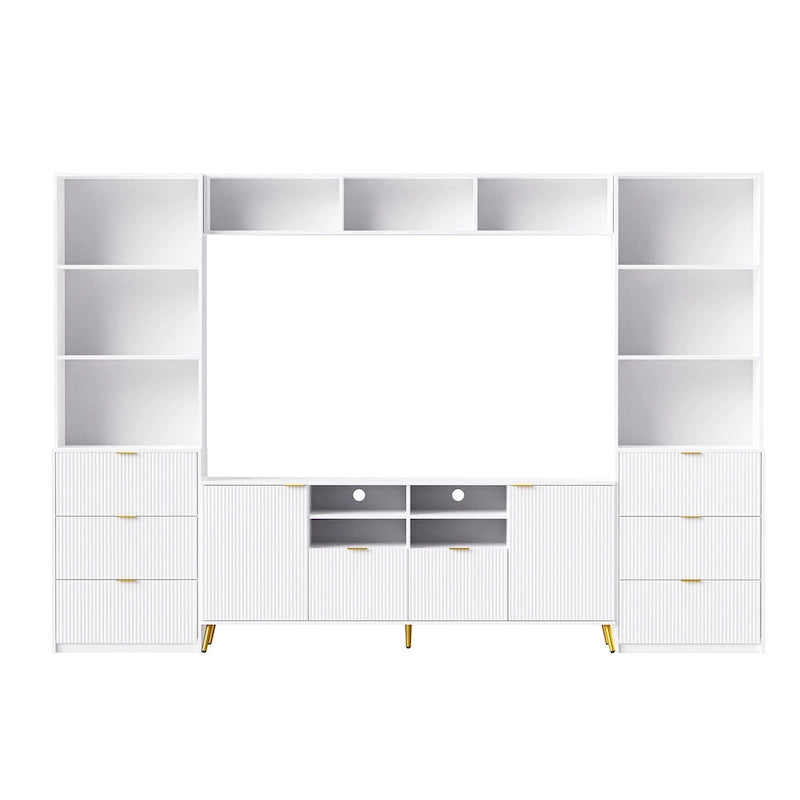 Meuble mural U-Can 4 pièces avec 13 étagères, 8 tiroirs et 2 armoires, meuble TV multifonctionnel avec meuble de rangement multimédia