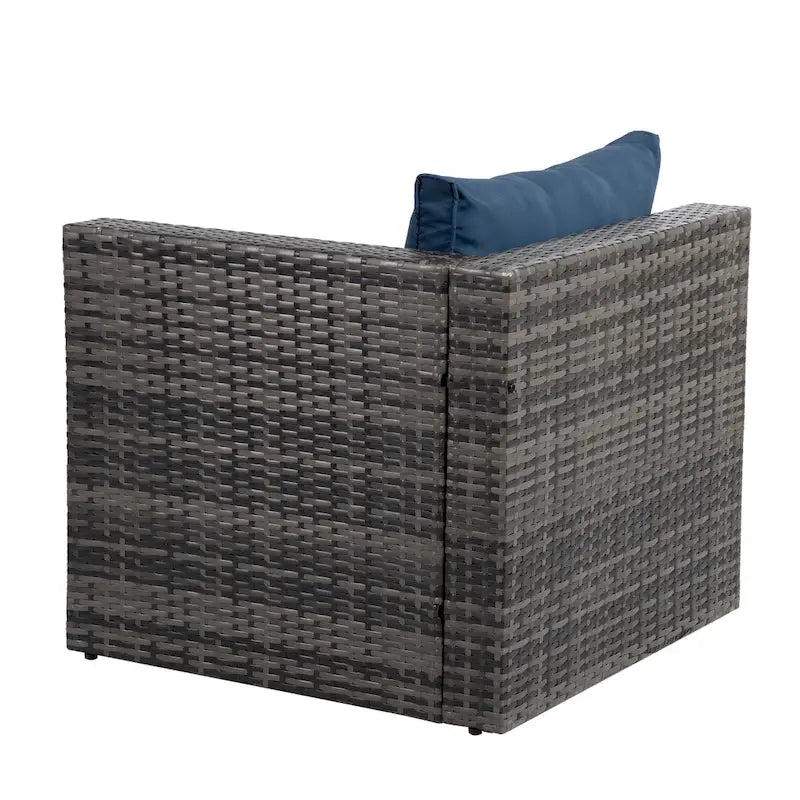 Mobilier d'extérieur 6 pièces en osier avec table basse en verre trempé