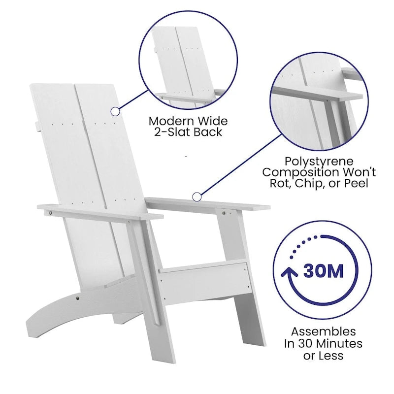 Chaise de patio Adirondack moderne à lattes doubles pour l'intérieur et l'extérieur