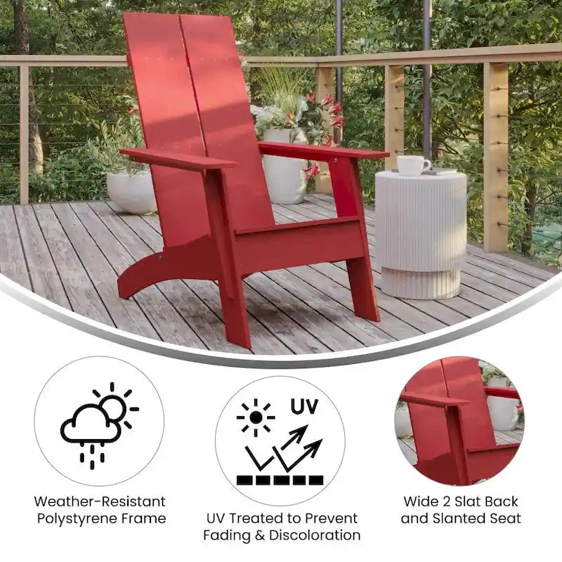 Chaise de patio Adirondack moderne à lattes doubles pour l'intérieur et l'extérieur