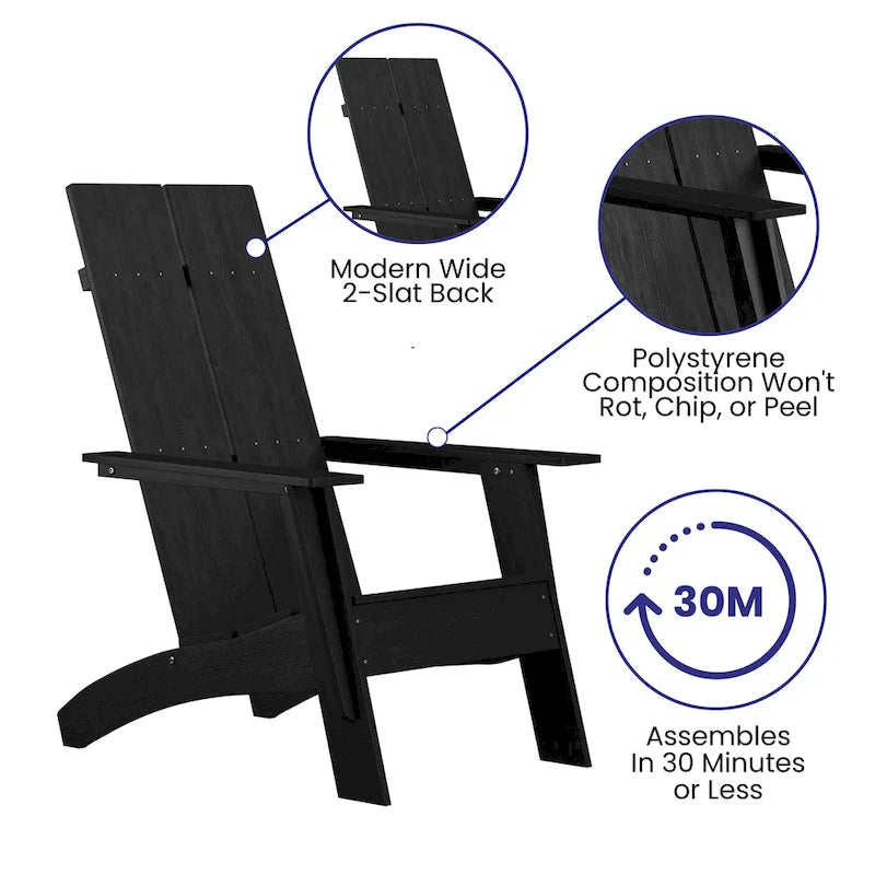Chaise de patio Adirondack moderne à lattes doubles pour l'intérieur et l'extérieur