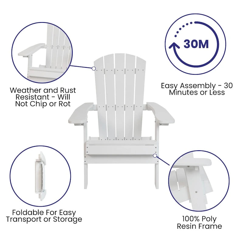 Chaise Adirondack pliante en polyrésine pour l'intérieur/l'extérieur (lot de 4)