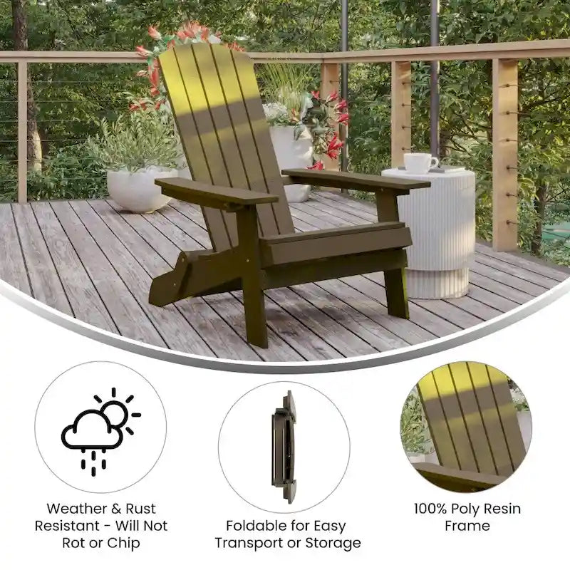 Chaise Adirondack pliante en polyrésine pour l'intérieur/l'extérieur (lot de 4)