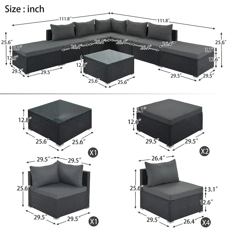 Ensembles de canapés modulaires de 8 pièces pour patio extérieur Leisure Zone