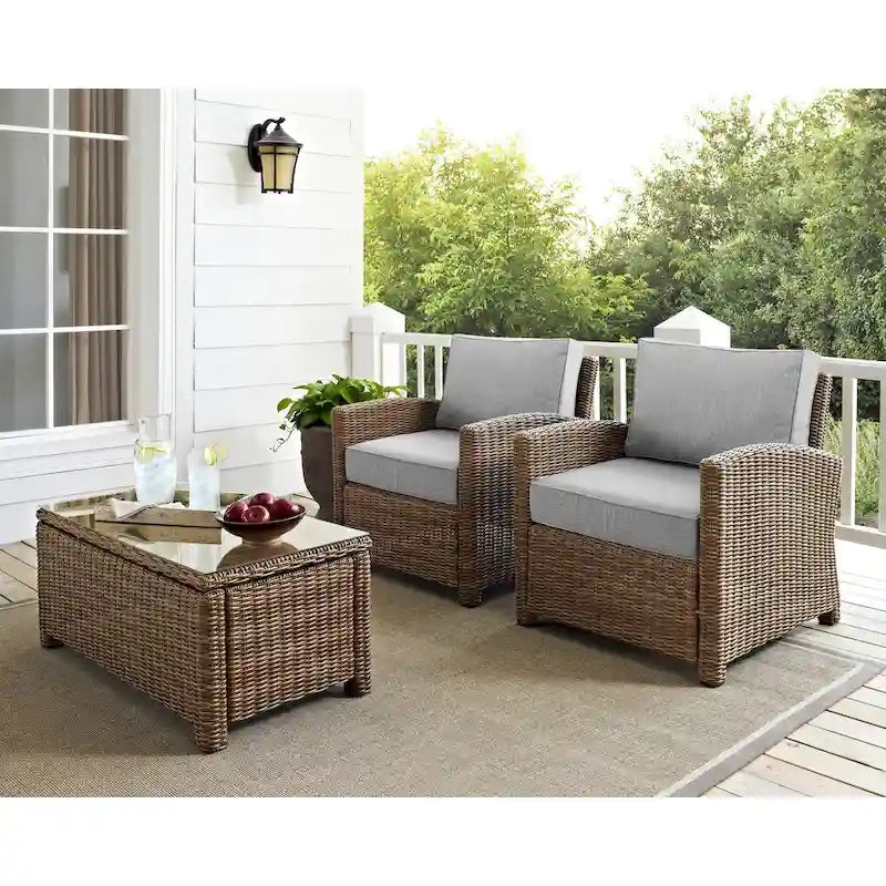 Crosley Bradenton 2Pc Outdoor Wicker Armchair Set - 31.75d x 30.5w x 32.5h