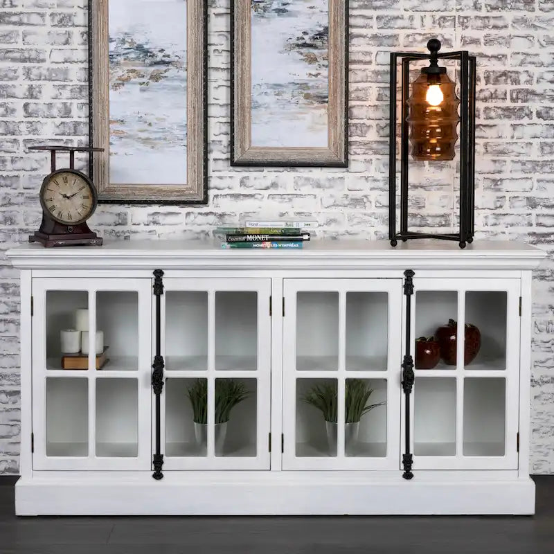 Meuble console média Coventry en chêne blanc à 4 portes - 72 x 17 x 36