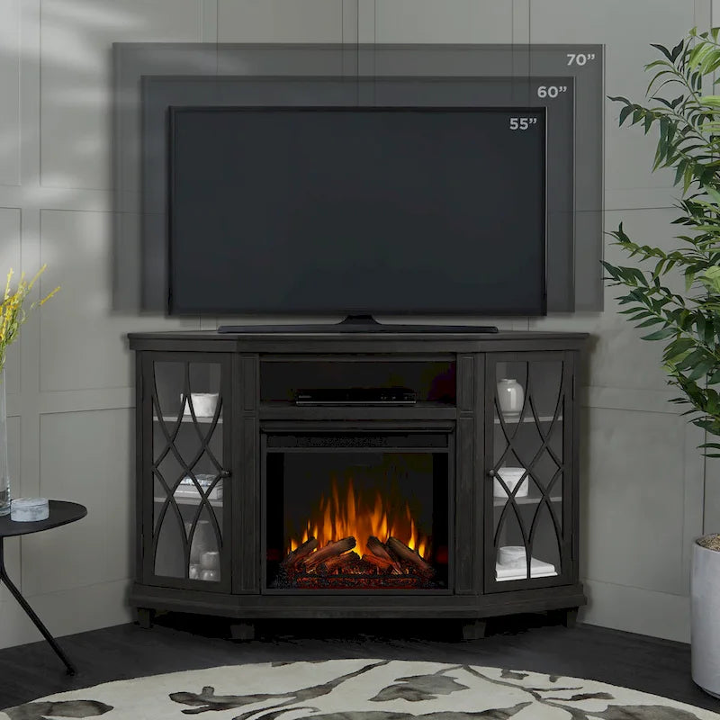 Meuble TV cheminée électrique Lynette 56 gris par Real Flame