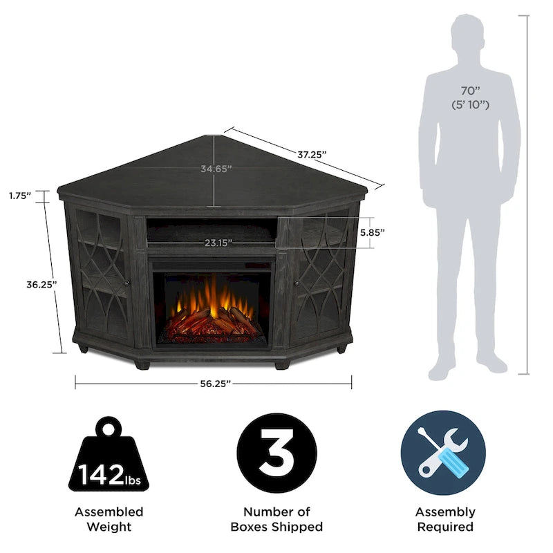 Meuble TV cheminée électrique Lynette 56 gris par Real Flame