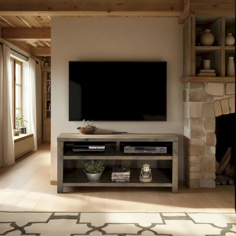 Meuble TV Bridgevine Home Joshua Creek de 48 pouces pour téléviseurs jusqu'à 55 pouces, aucun assemblage requis, finition bois de grange