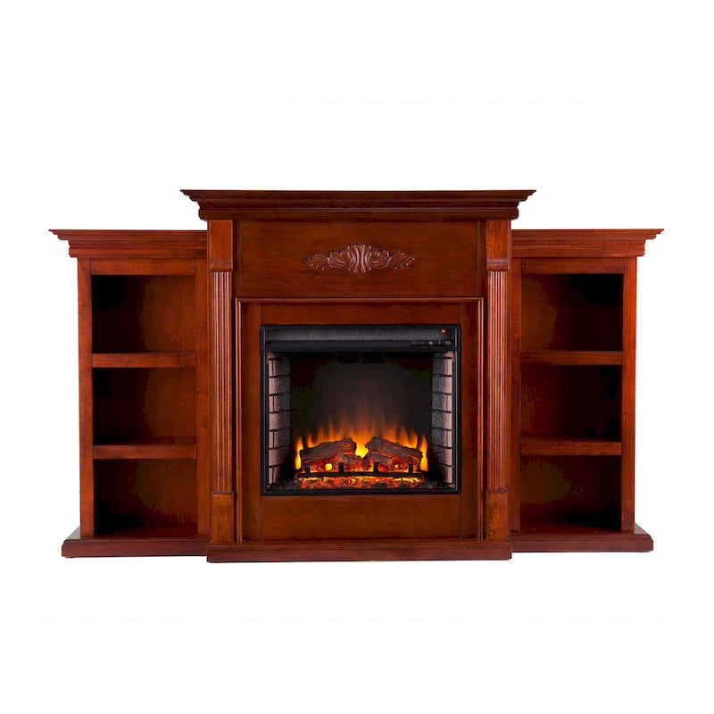 Meuble SEI Cheminée électrique Gracewood Hollow Womack 70 po en acajou avec bibliothèques - N/A
