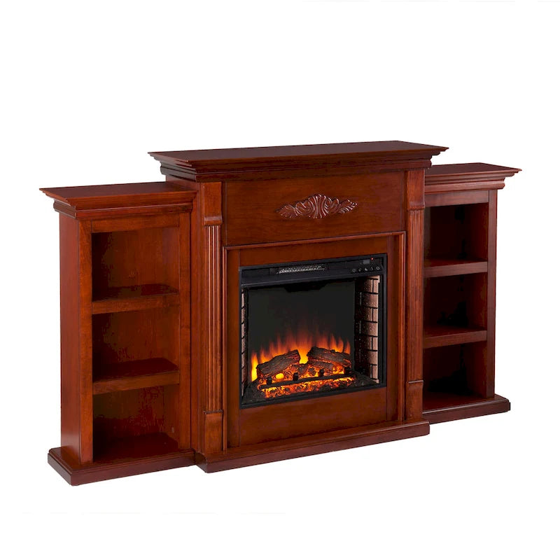Meuble SEI Cheminée électrique Gracewood Hollow Womack 70 po en acajou avec bibliothèques - N/A