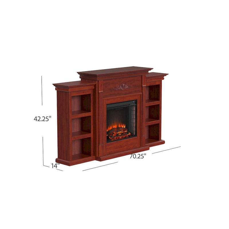 Meuble SEI Cheminée électrique Gracewood Hollow Womack 70 po en acajou avec bibliothèques - N/A