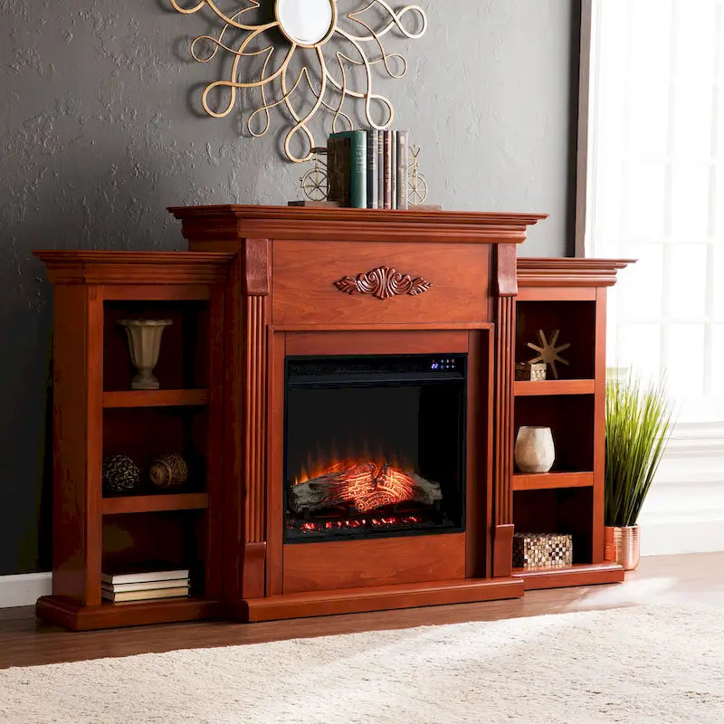 Meuble SEI Cheminée électrique Gracewood Hollow Womack 70 po en acajou avec bibliothèques - N/A