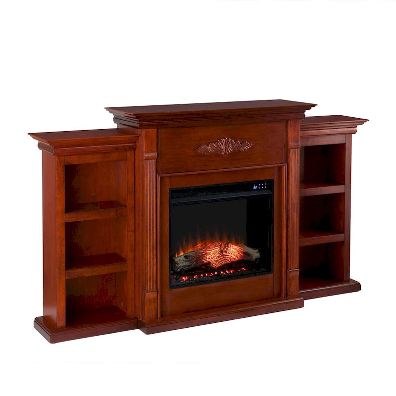 Meuble SEI Cheminée électrique Gracewood Hollow Womack 70 po en acajou avec bibliothèques - N/A