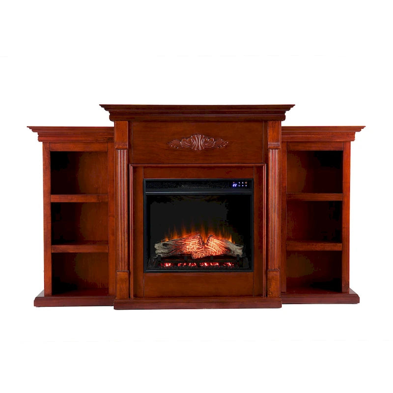 Meuble SEI Cheminée électrique Gracewood Hollow Womack 70 po en acajou avec bibliothèques - N/A