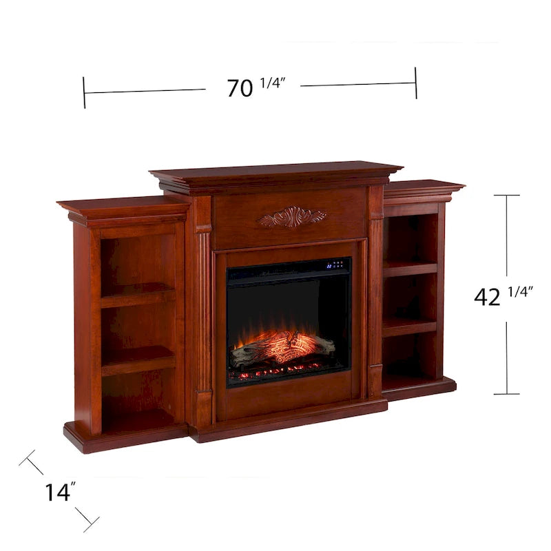Meuble SEI Cheminée électrique Gracewood Hollow Womack 70 po en acajou avec bibliothèques - N/A