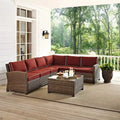 Crosley Bradenton 5-Piece Outdoor Wicker Seating Set with Sangria Cushions