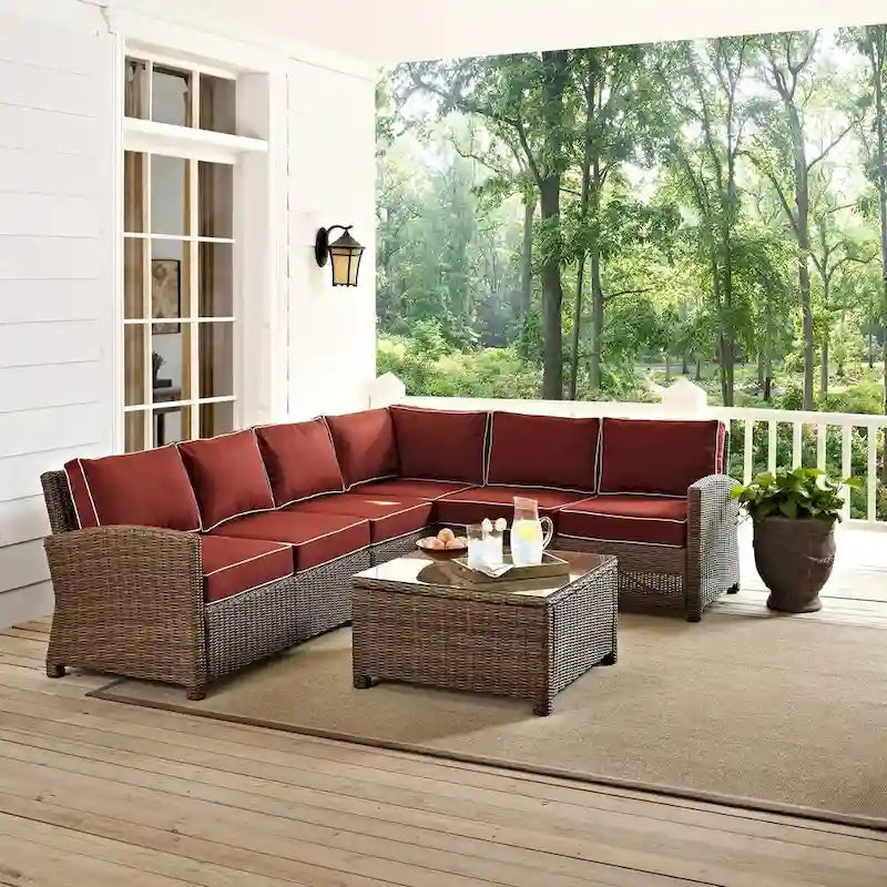 Crosley Bradenton 5-Piece Outdoor Wicker Seating Set with Sangria Cushions