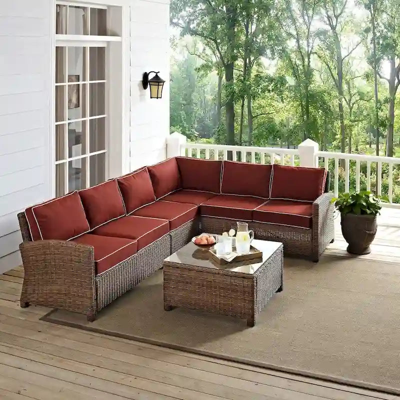 Ensemble de mobilier d'extérieur 5 pièces en osier Crosley Bradenton avec coussins sangria