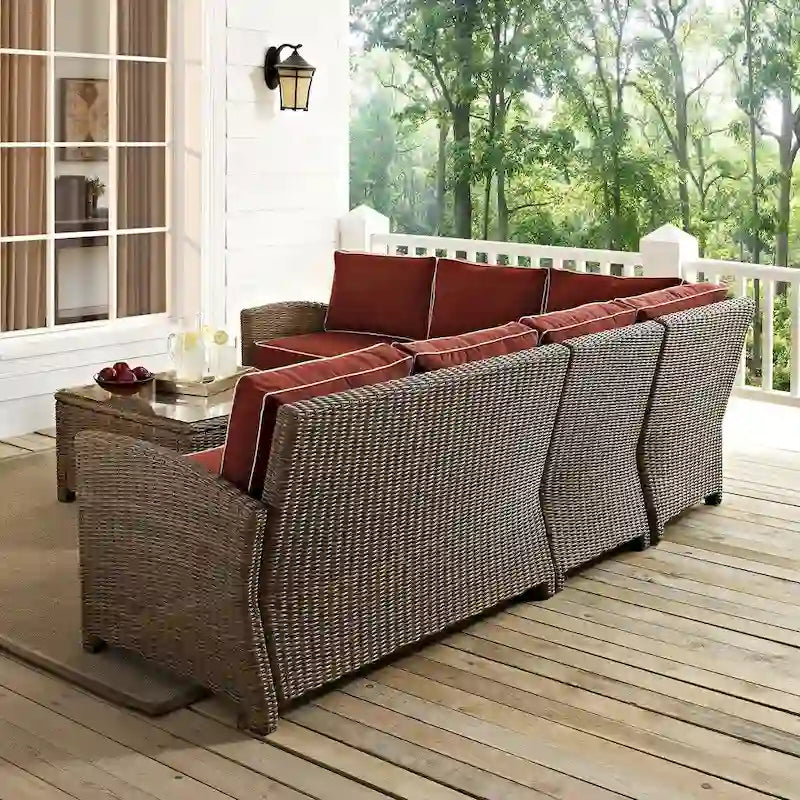 Ensemble de mobilier d'extérieur 5 pièces en osier Crosley Bradenton avec coussins sangria
