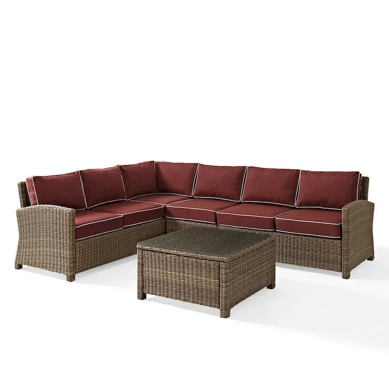 Ensemble de mobilier d'extérieur 5 pièces en osier Crosley Bradenton avec coussins sangria