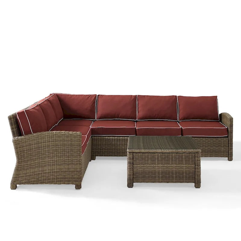 Ensemble de mobilier d'extérieur 5 pièces en osier Crosley Bradenton avec coussins sangria