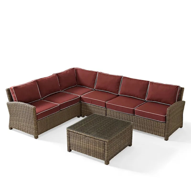 Ensemble de mobilier d'extérieur 5 pièces en osier Crosley Bradenton avec coussins sangria