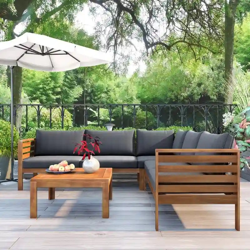 Ensemble de mobilier de jardin 4 pièces en bois d'acacia avec canapé sectionnel