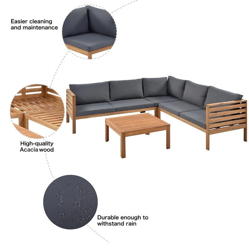 Ensemble de mobilier de jardin 4 pièces en bois d'acacia avec canapé sectionnel