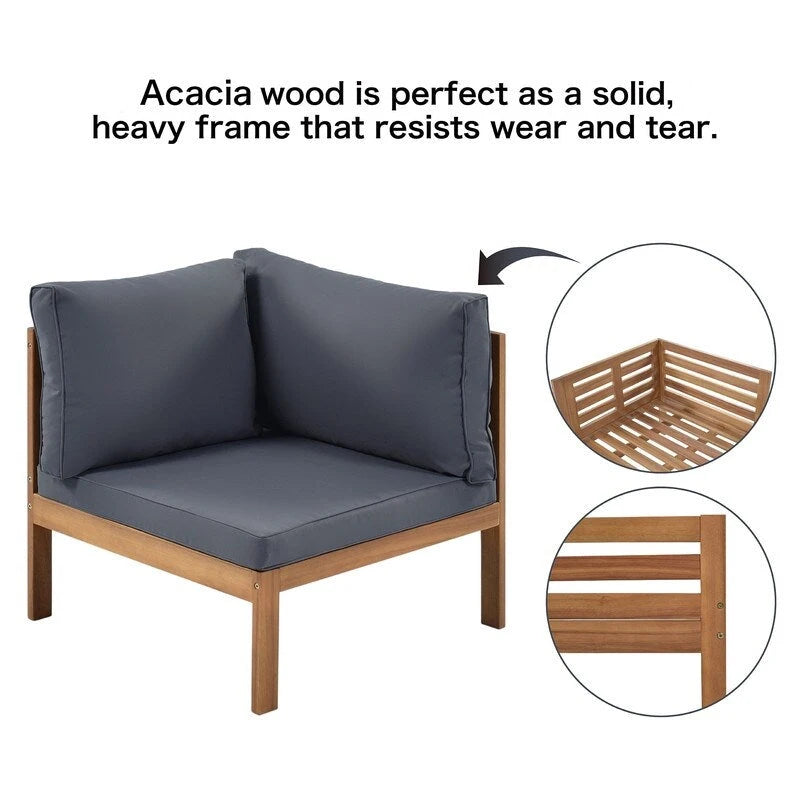 Ensemble de mobilier de jardin 4 pièces en bois d'acacia avec canapé sectionnel