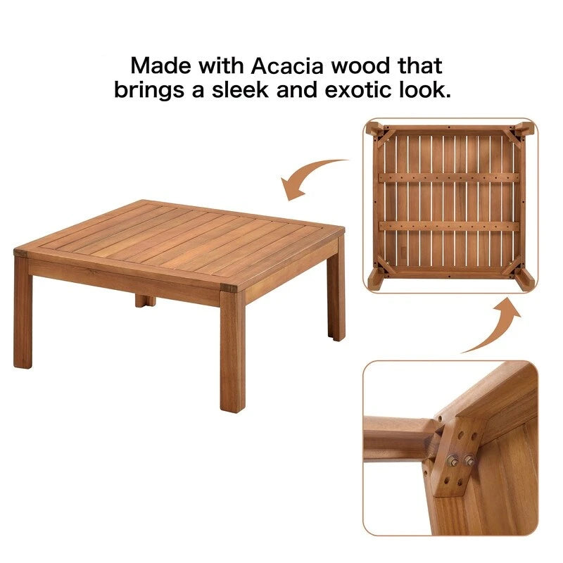 Ensemble de mobilier de jardin 4 pièces en bois d'acacia avec canapé sectionnel