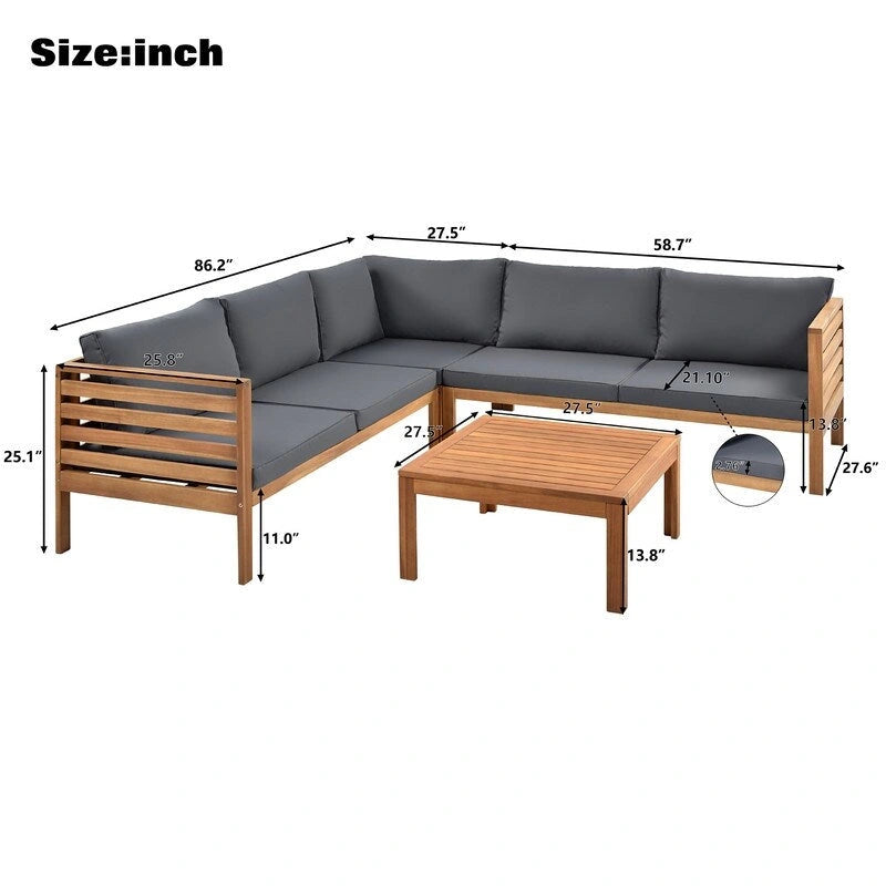 Ensemble de mobilier de jardin 4 pièces en bois d'acacia avec canapé sectionnel