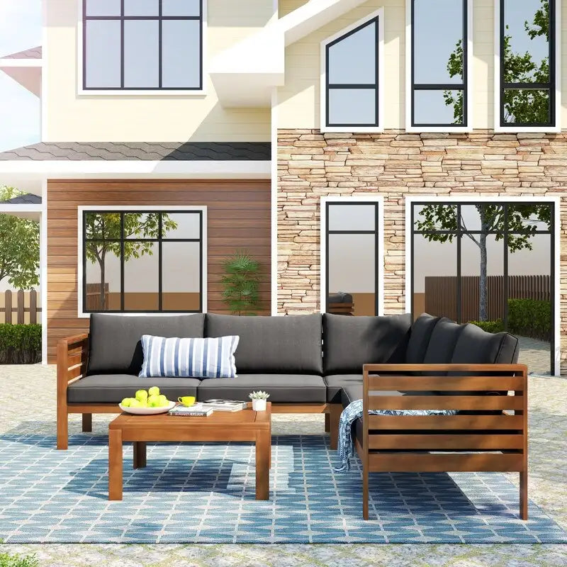 Ensemble de mobilier de jardin 4 pièces en bois d'acacia avec canapé sectionnel