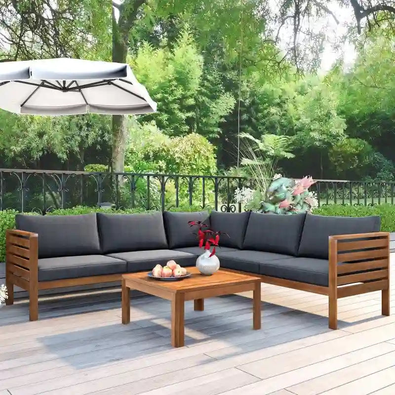 Ensemble de mobilier de jardin 4 pièces en bois d'acacia avec canapé sectionnel