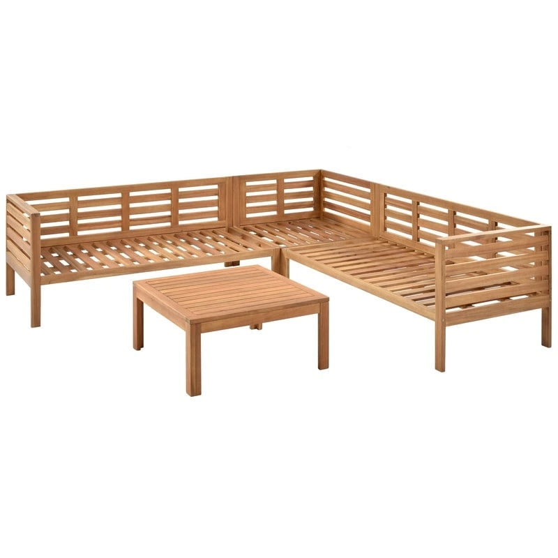 Ensemble de mobilier de jardin 4 pièces en bois d'acacia avec canapé sectionnel