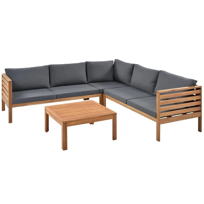Ensemble de mobilier de jardin 4 pièces en bois d'acacia avec canapé sectionnel