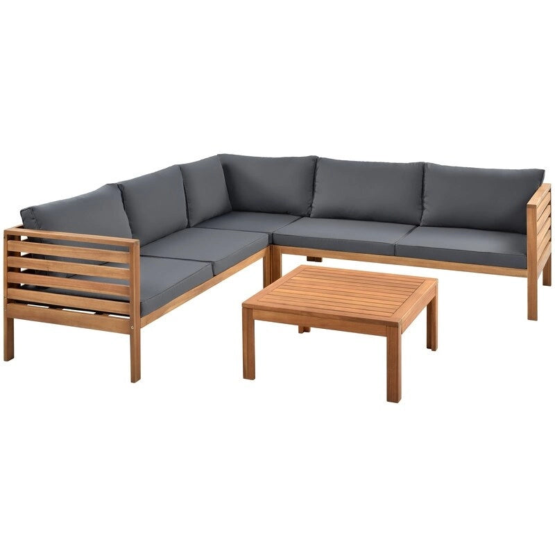 Ensemble de mobilier de jardin 4 pièces en bois d'acacia avec canapé sectionnel