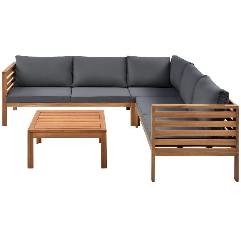 Ensemble de mobilier de jardin 4 pièces en bois d'acacia avec canapé sectionnel