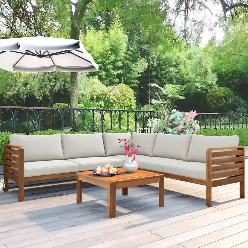 Ensemble de mobilier de jardin 4 pièces en bois d'acacia avec canapé sectionnel