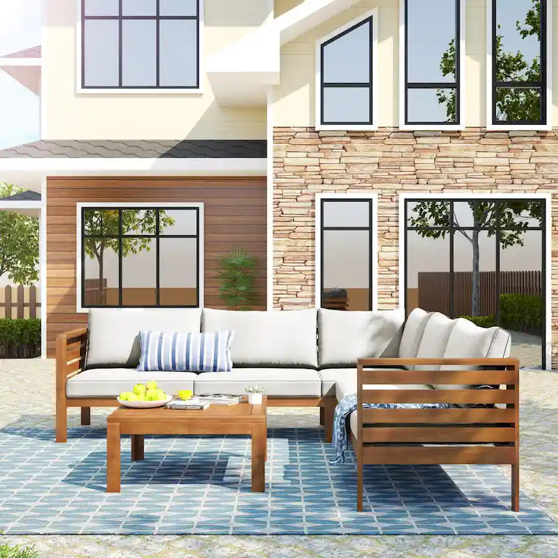 Ensemble de mobilier de jardin 4 pièces en bois d'acacia avec canapé sectionnel