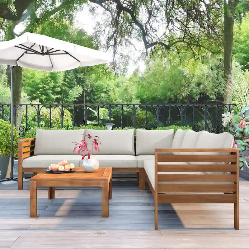 Ensemble de mobilier de jardin 4 pièces en bois d'acacia avec canapé sectionnel