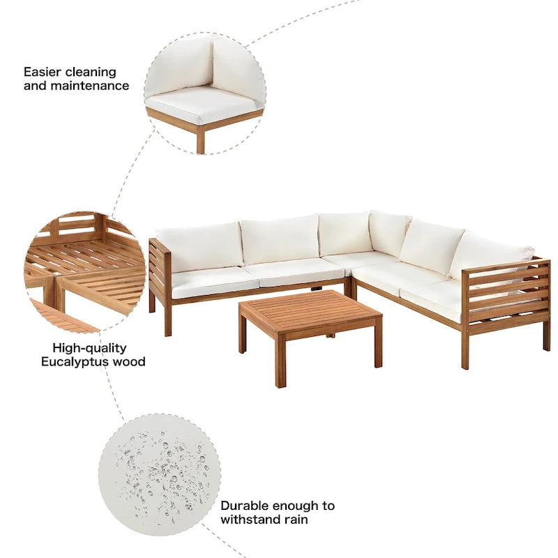 Ensemble de mobilier de jardin 4 pièces en bois d'acacia avec canapé sectionnel