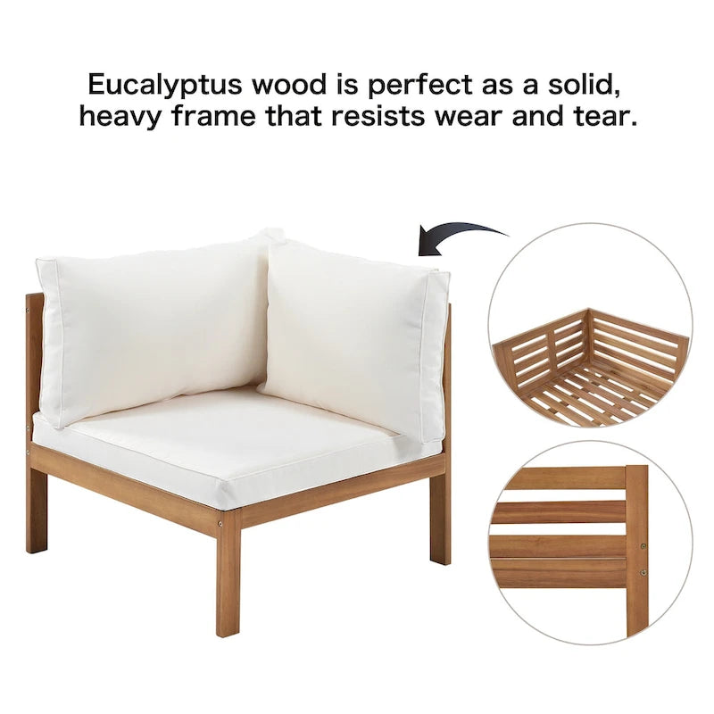Ensemble de mobilier de jardin 4 pièces en bois d'acacia avec canapé sectionnel