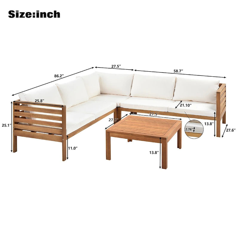 Ensemble de mobilier de jardin 4 pièces en bois d'acacia avec canapé sectionnel