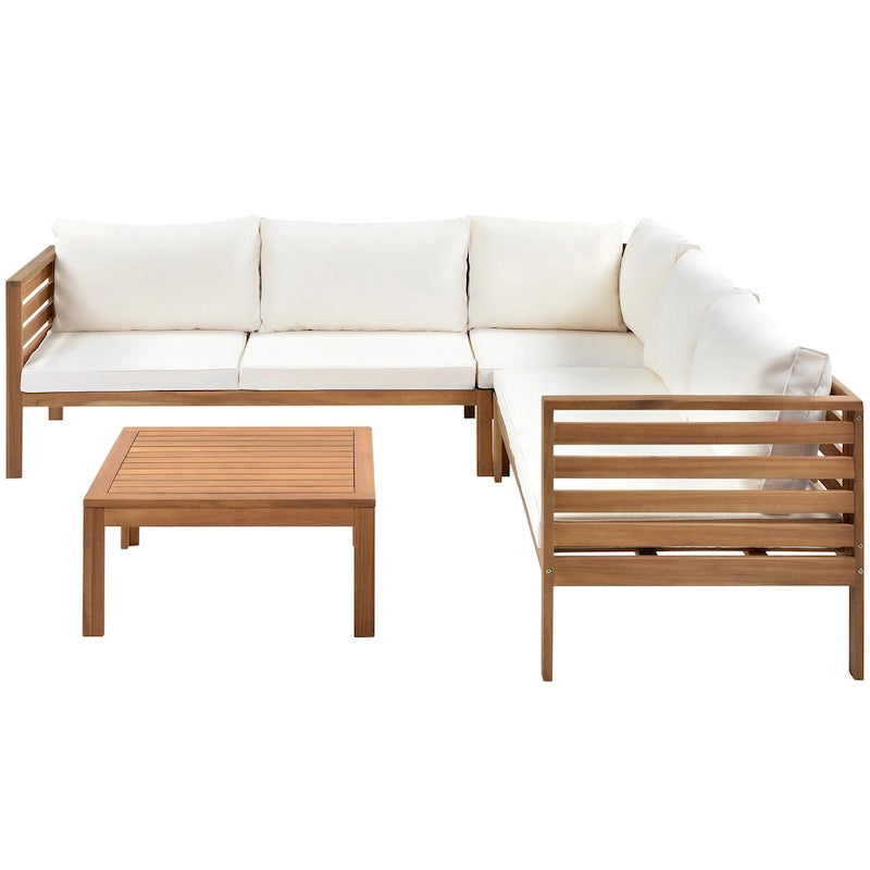 Ensemble de mobilier de jardin 4 pièces en bois d'acacia avec canapé sectionnel